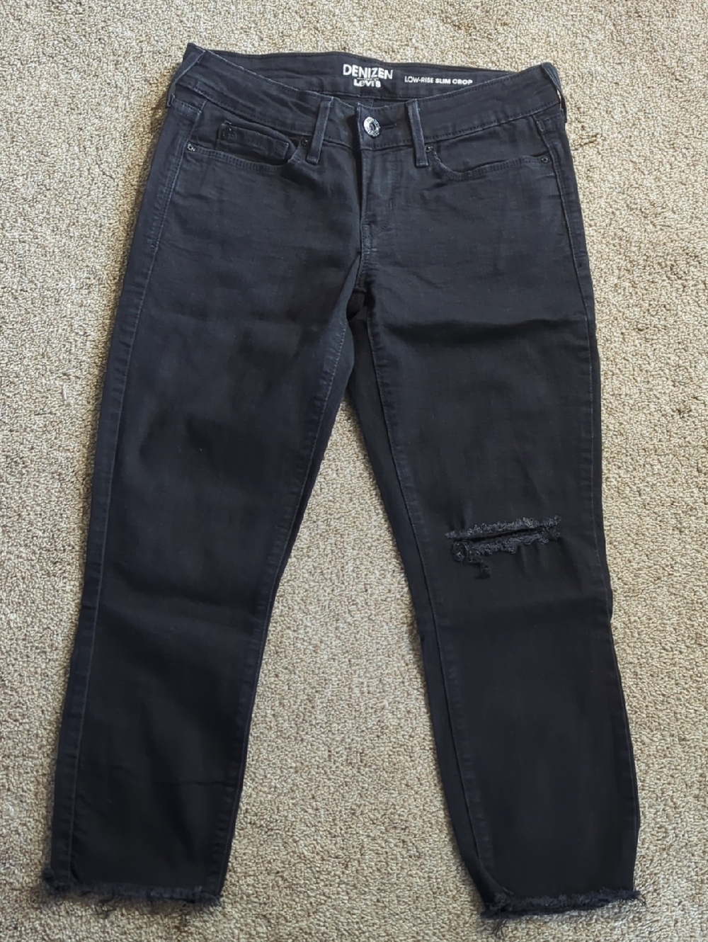 Levi's Black Crop Jeans with Distressed Knee